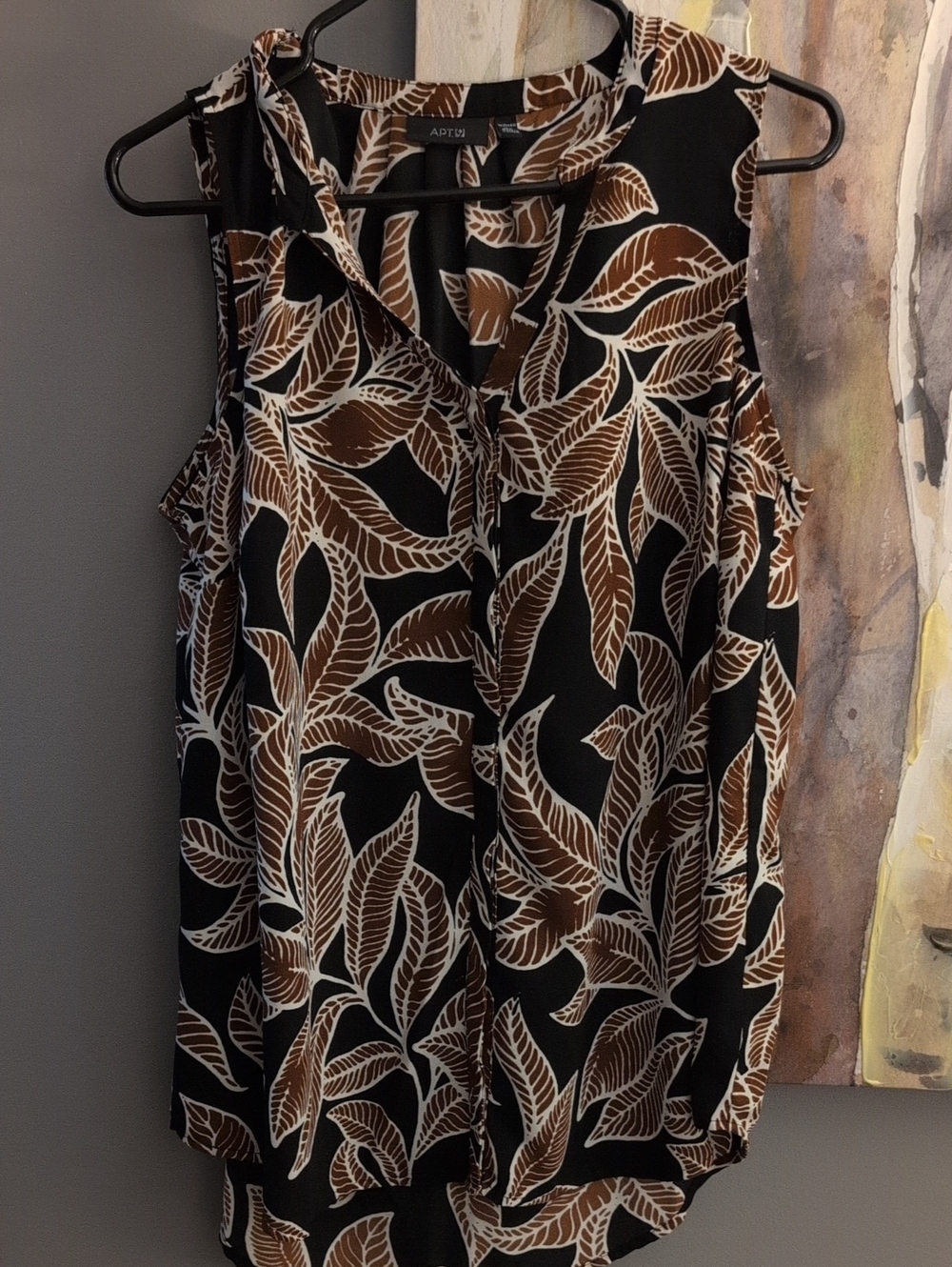 Apt. 9 Black, Brown and White Leaf-Print Sleeveless V-Neck Camisole